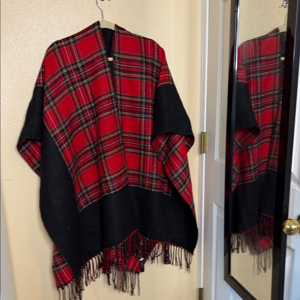 Lane Bryant Red and Black Plaid Poncho